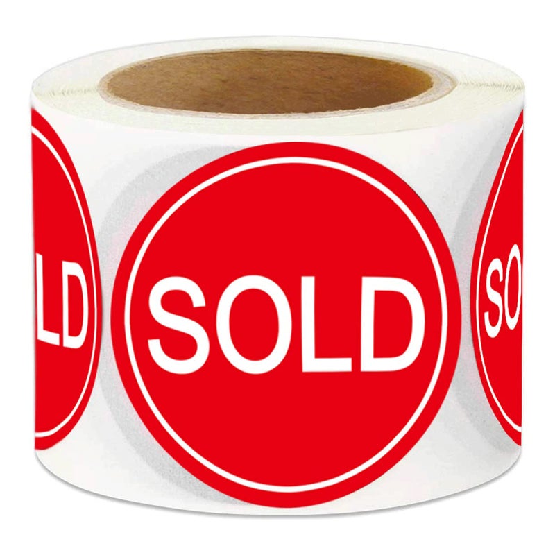 Well Tile 2 Inch Sold Stickers Fluorescent Red Sold Labels - Sold Point of Sale Pricing Inventory Control Labels for Retail Store Shop Tag Yard Sale 500 Pcs - Image 1